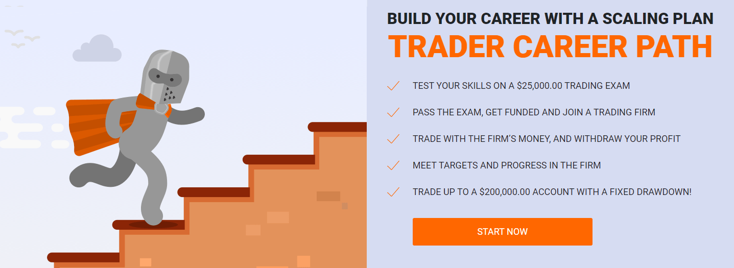 best prop firm for beginners futures traders - diagram of the Trader Career Path program
