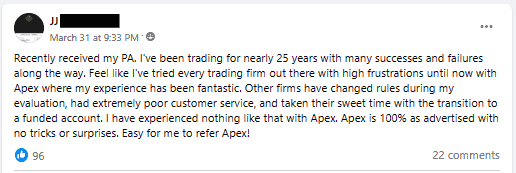 apex trader funding reviews screenshot