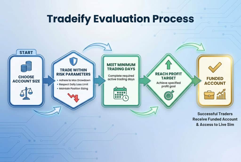 how-tradeify-s-evaluation-model-works_7 diagram showing how the Tradeify evaluation model works