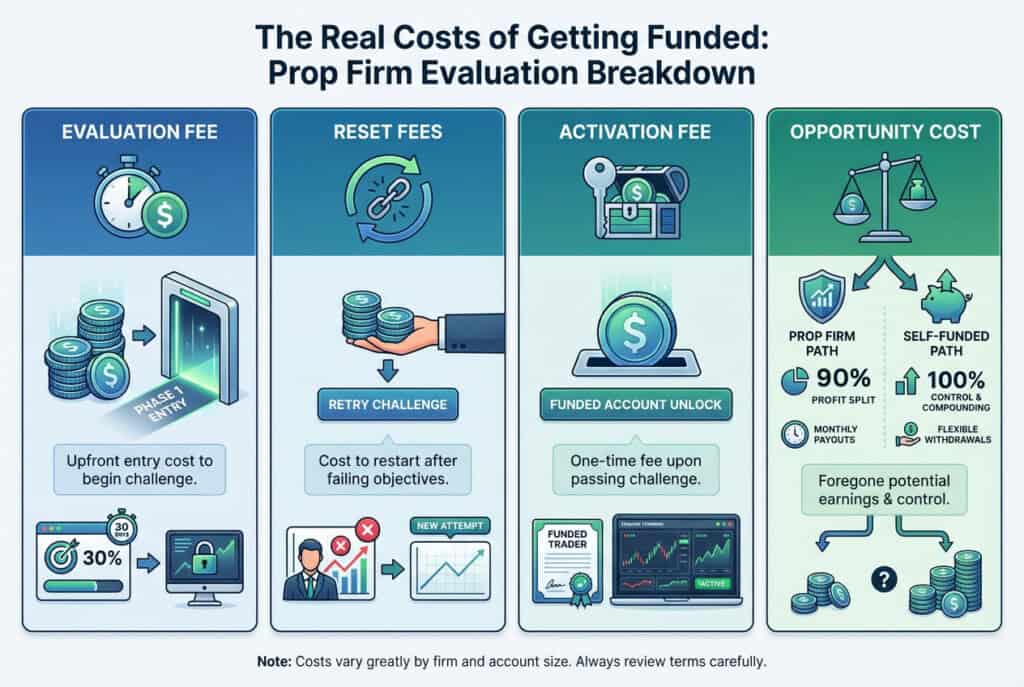 the-real-cost-of-getting-funded_12 Diagram showing all the costs of getting funded with a tradeify discounted prop firm account